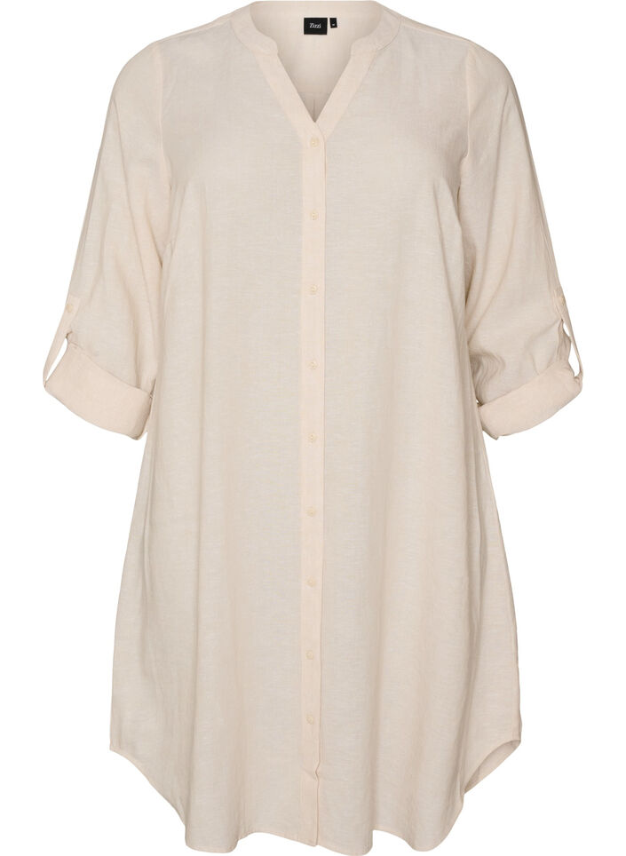 Chemise longue en lin et viscose, Beige, Packshot image number 0