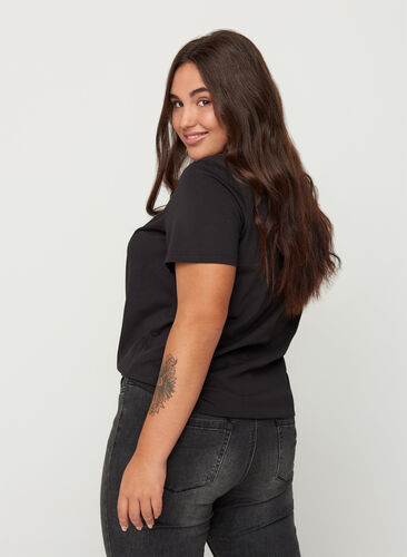 T-shirt en coton à manches courtes avec clous, Black, Model image number 1