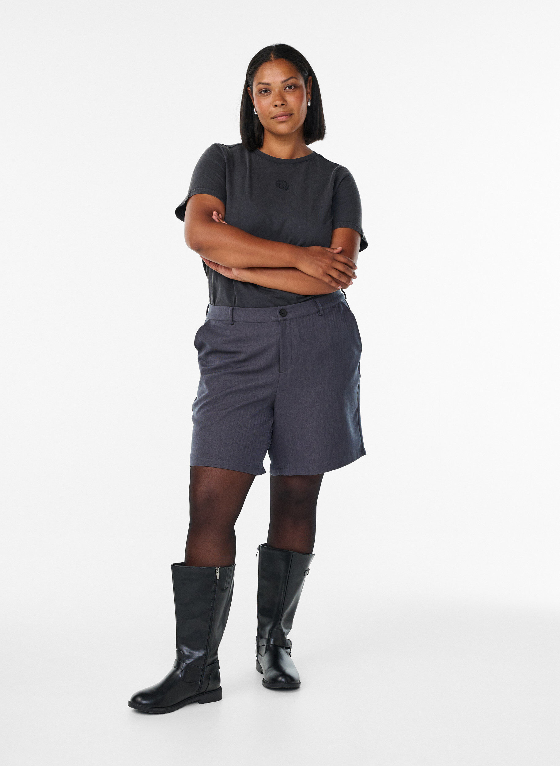 ZizziOp maat gemaakte bermudashorts met zakken, Grijs, Model image number 1