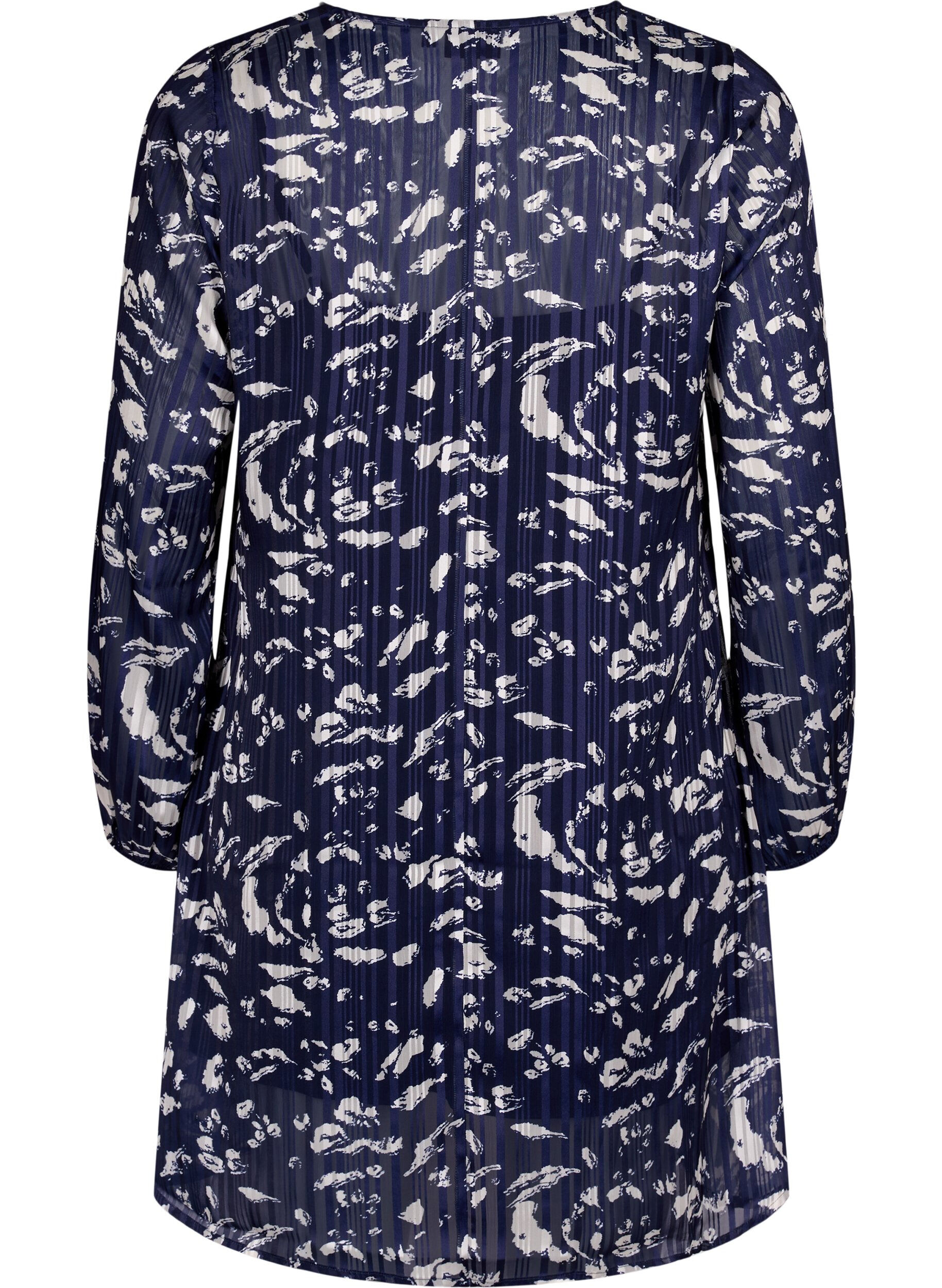 Zizzi Robes &agrave; manches longues avec encolure en V et imprim&eacute;, Blue Leaf AOP, Packshot image number 1
