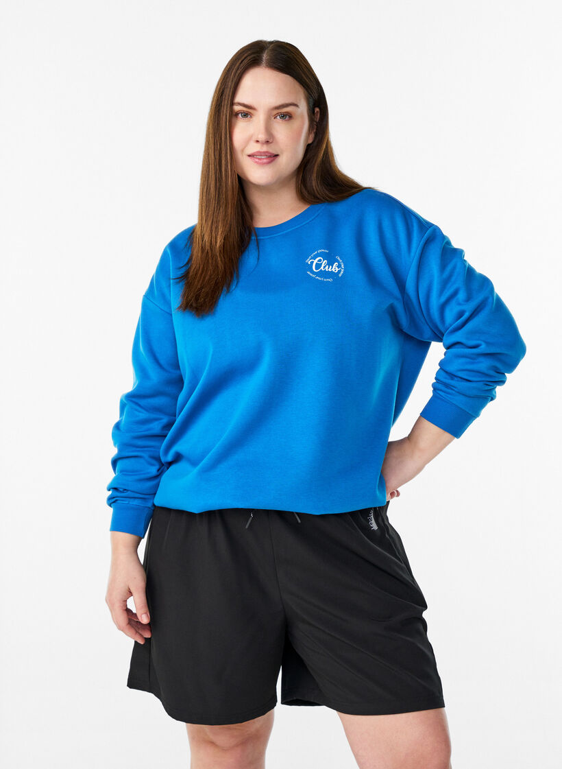 Sweatshirt avec imprim&eacute; texte, Bleu, Model image number 0