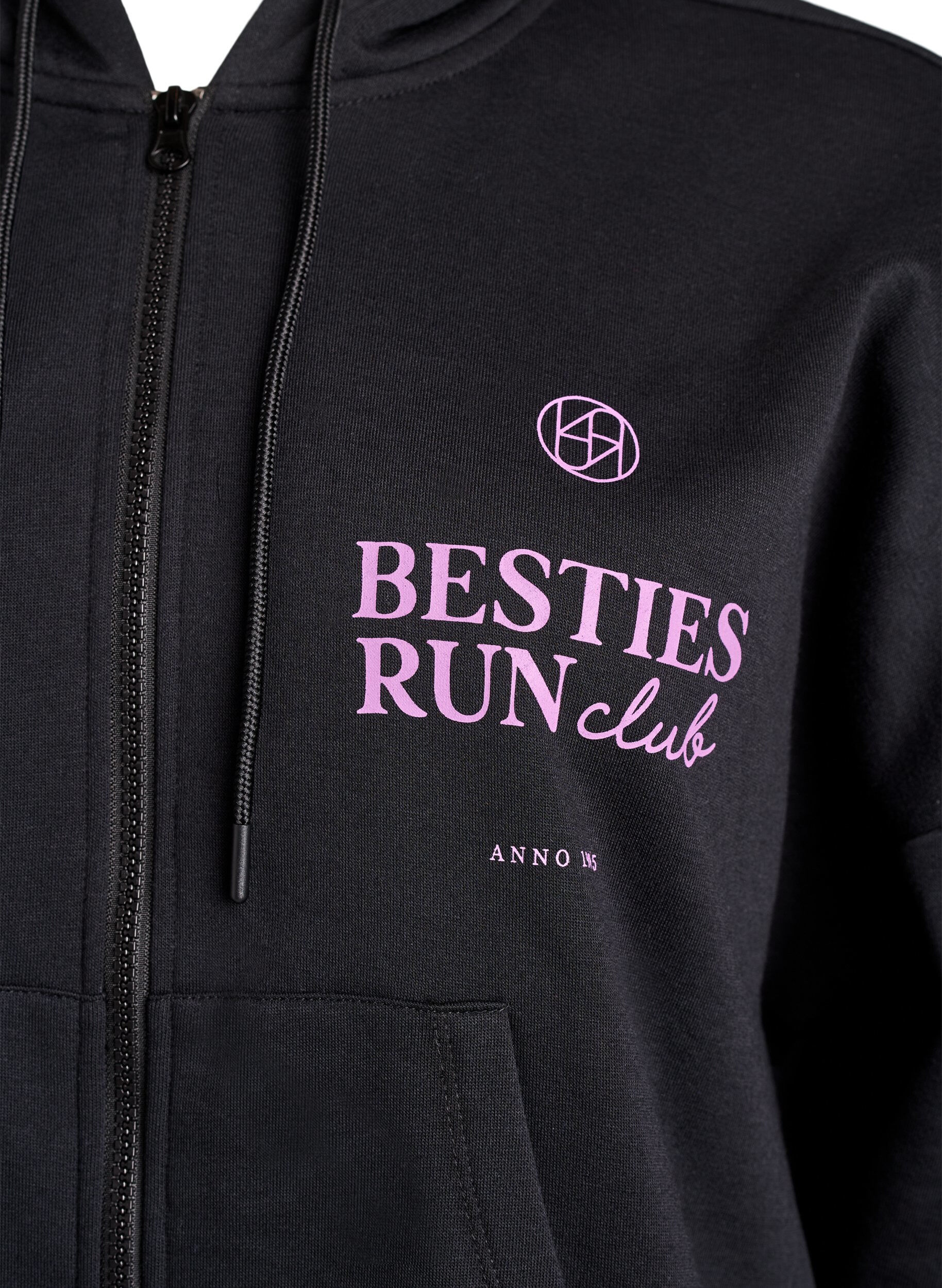 ZizziHoodie met ritssluiting en borstprint, Zwart, Packshot image number 2