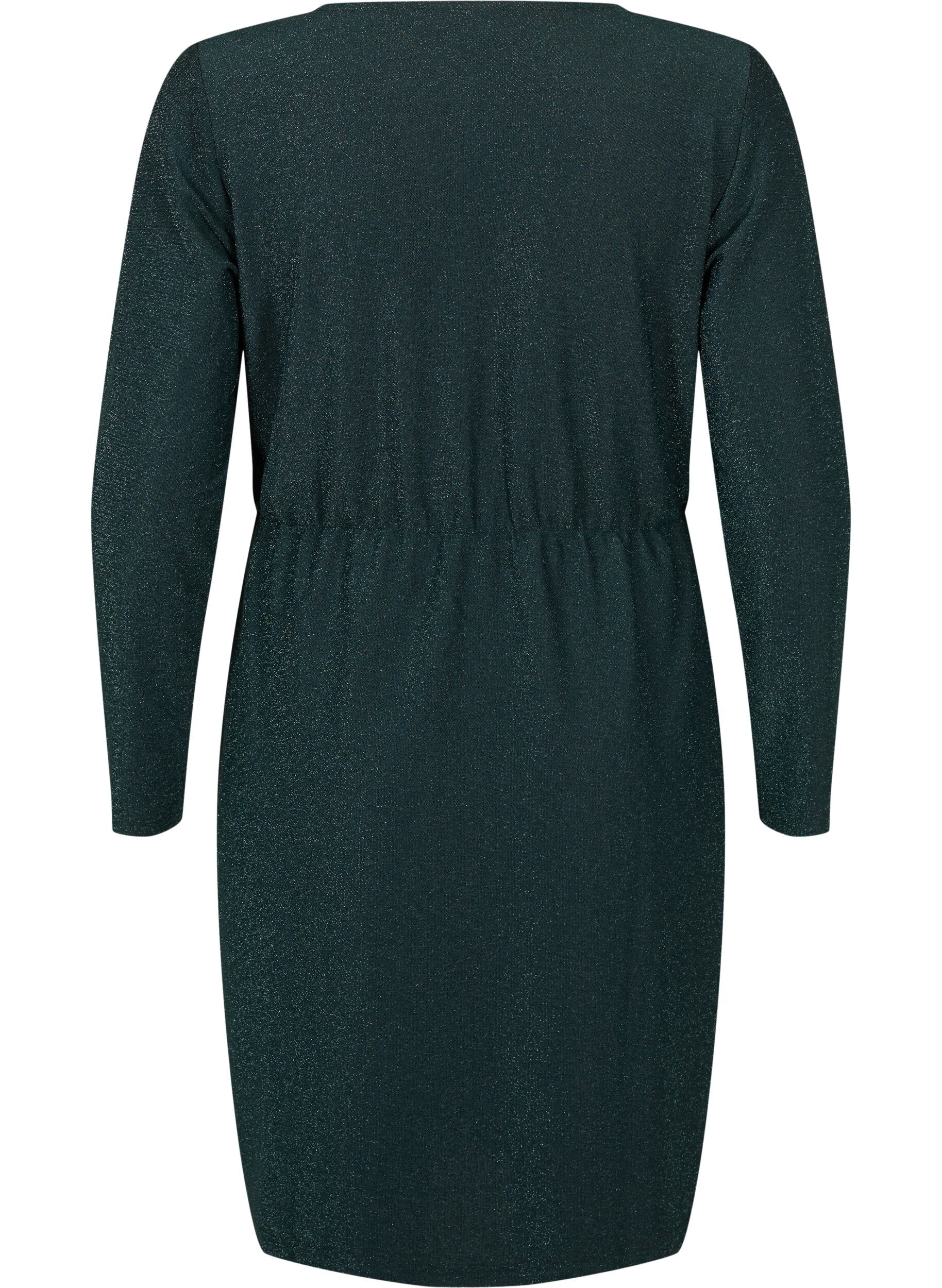 Zizzi Robe scintillante avec aspect enveloppant et manches longues, Black Scarab, Packshot image number 1