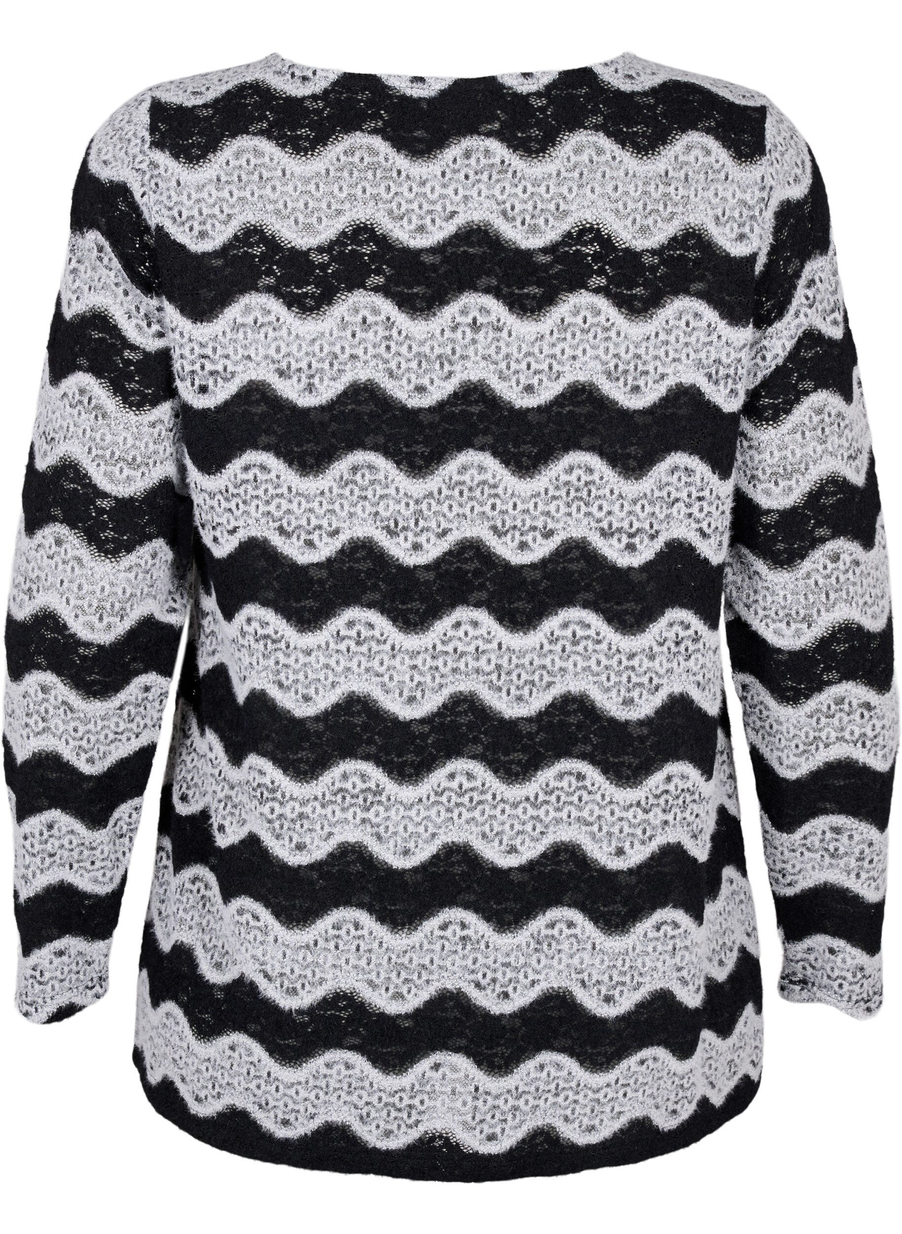 Zizzi Chemisier en tricot avec un motif de vague, Black Stripe, Packshot image number 1