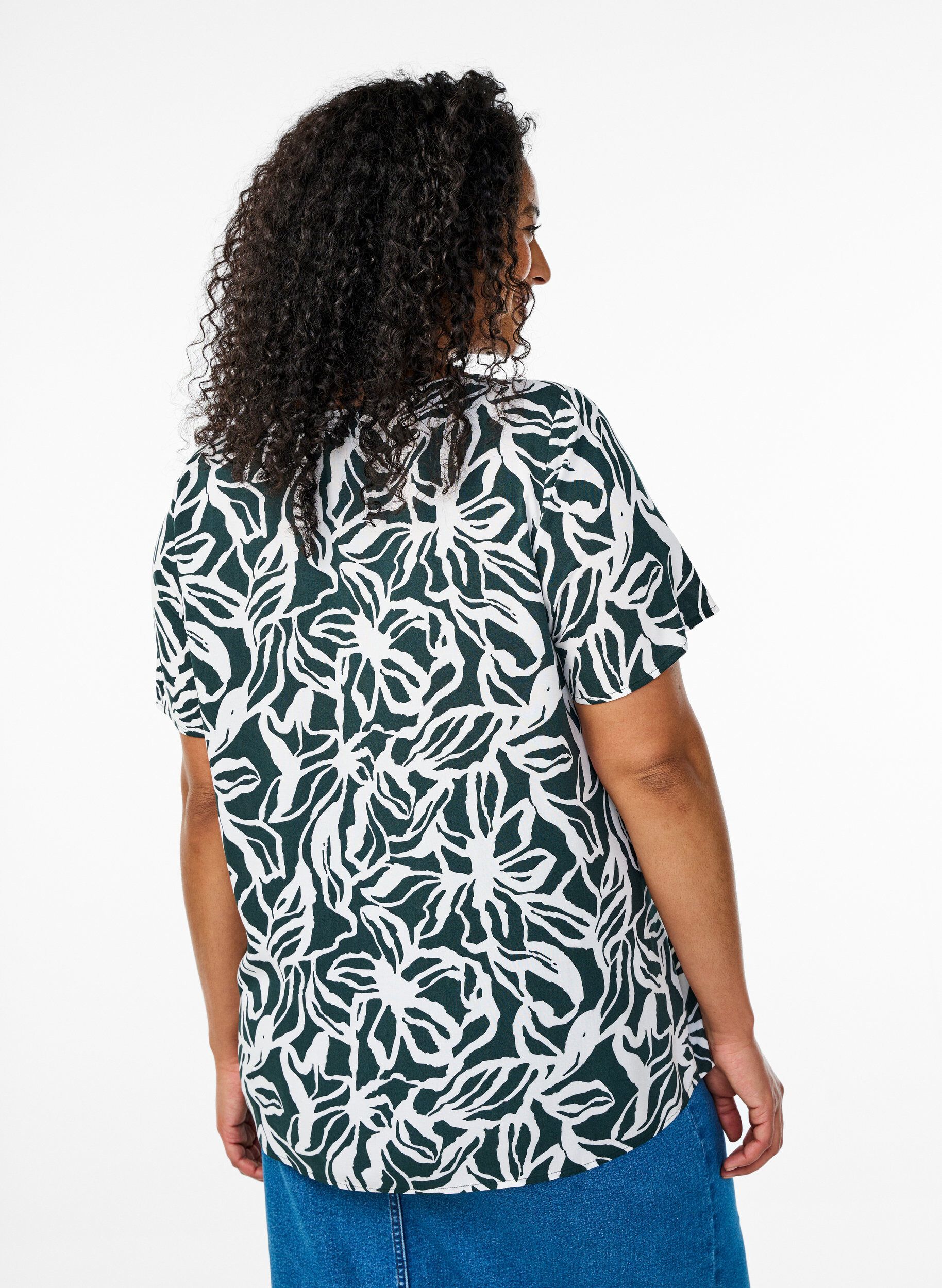 ZizziFLASH - Viscose blouse met korte mouwen en print, Groen, Model image number 2