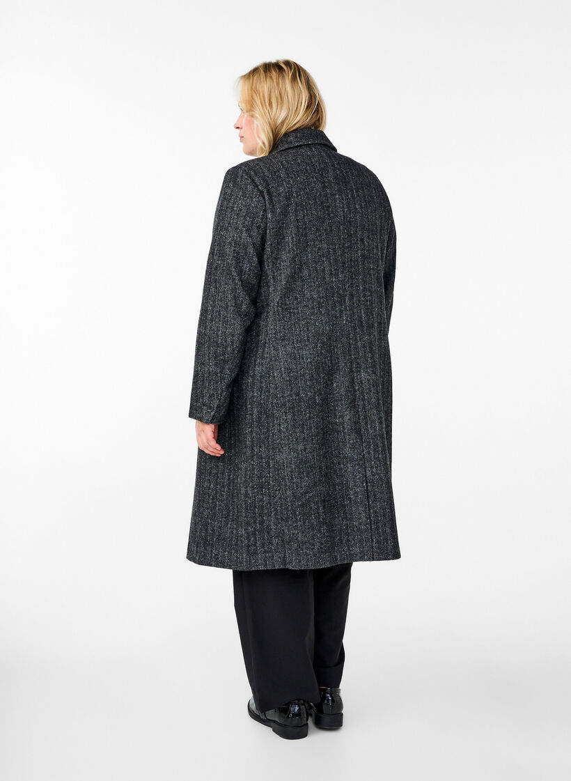 Manteau long en laine à chevrons, Dark Grey Melange, Model image number 1