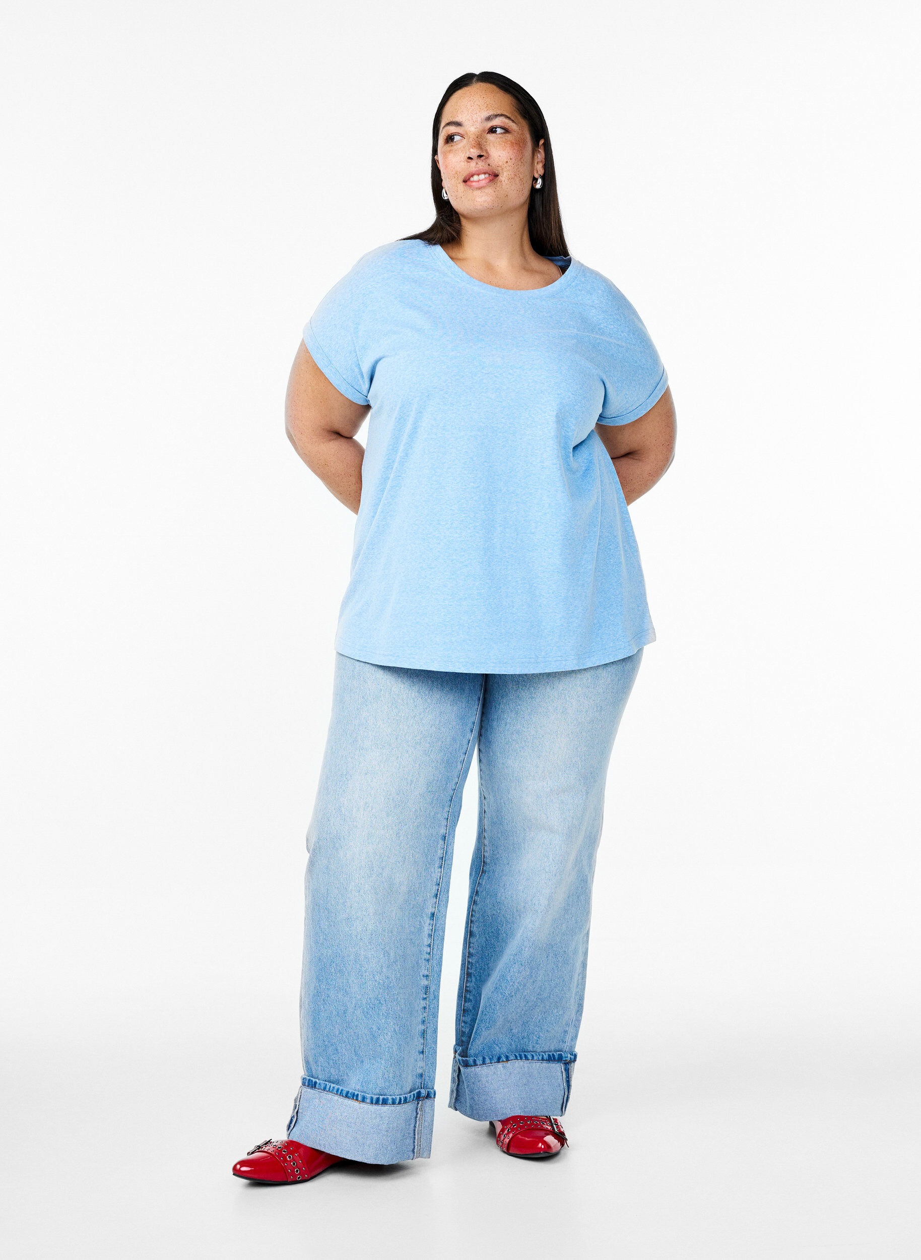 Zizzi T-shirt m&eacute;lang&eacute; &agrave; manches courtes, Bleu Clair, Model image number 1