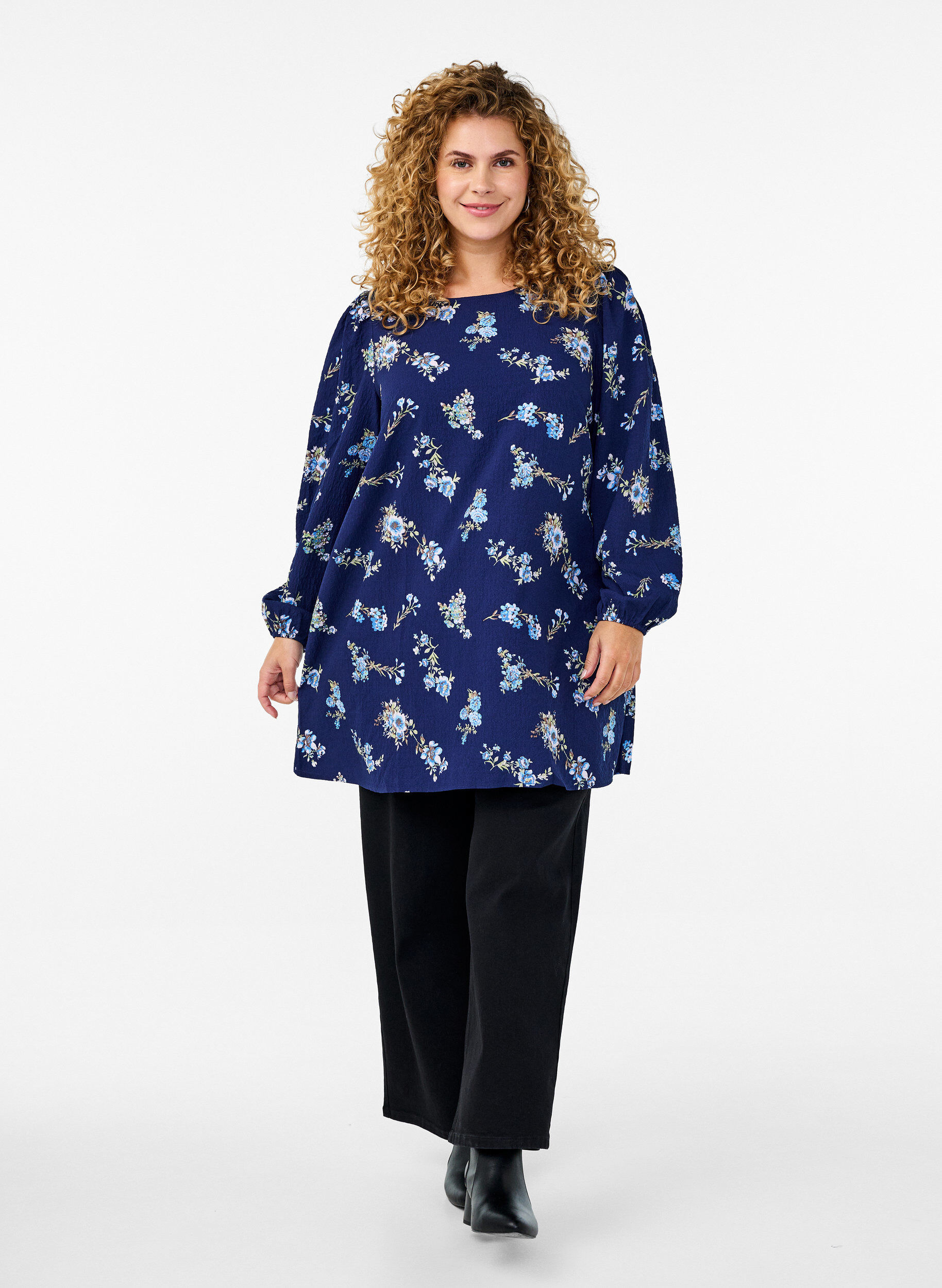 ZizziFLASH - Tuniek met lange mouwen en een ronde hals, Blauw, Model image number 1