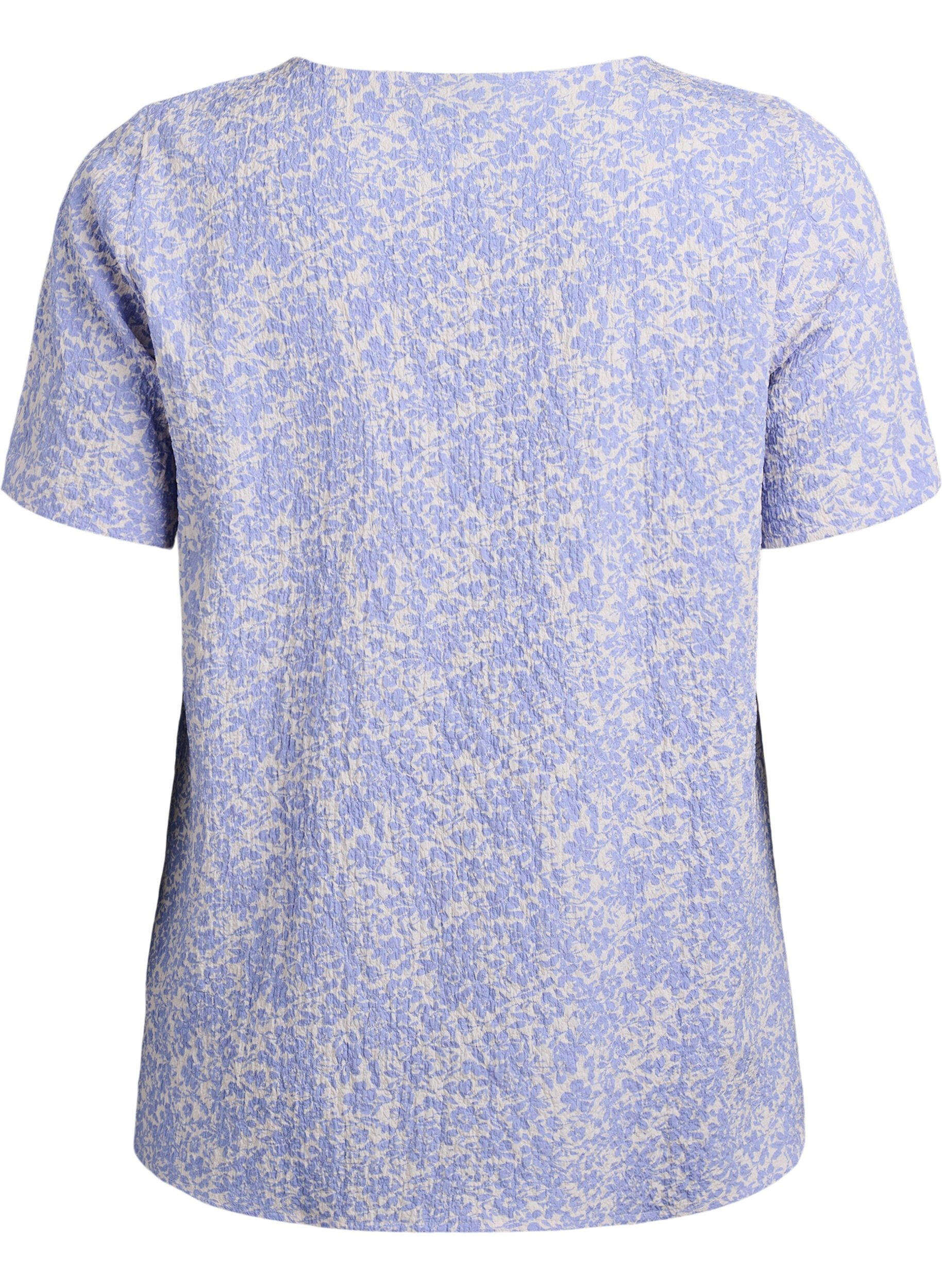 ZizziBlouse met korte mouwen en textuur, Blauw, Packshot image number 1