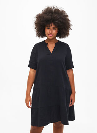 Robe à manches courtes en coton 100 %, Black, Model image number 2