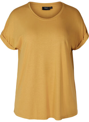 T-shirt col rond en mélange de viscose, Honey Mustard , Packshot image number 0
