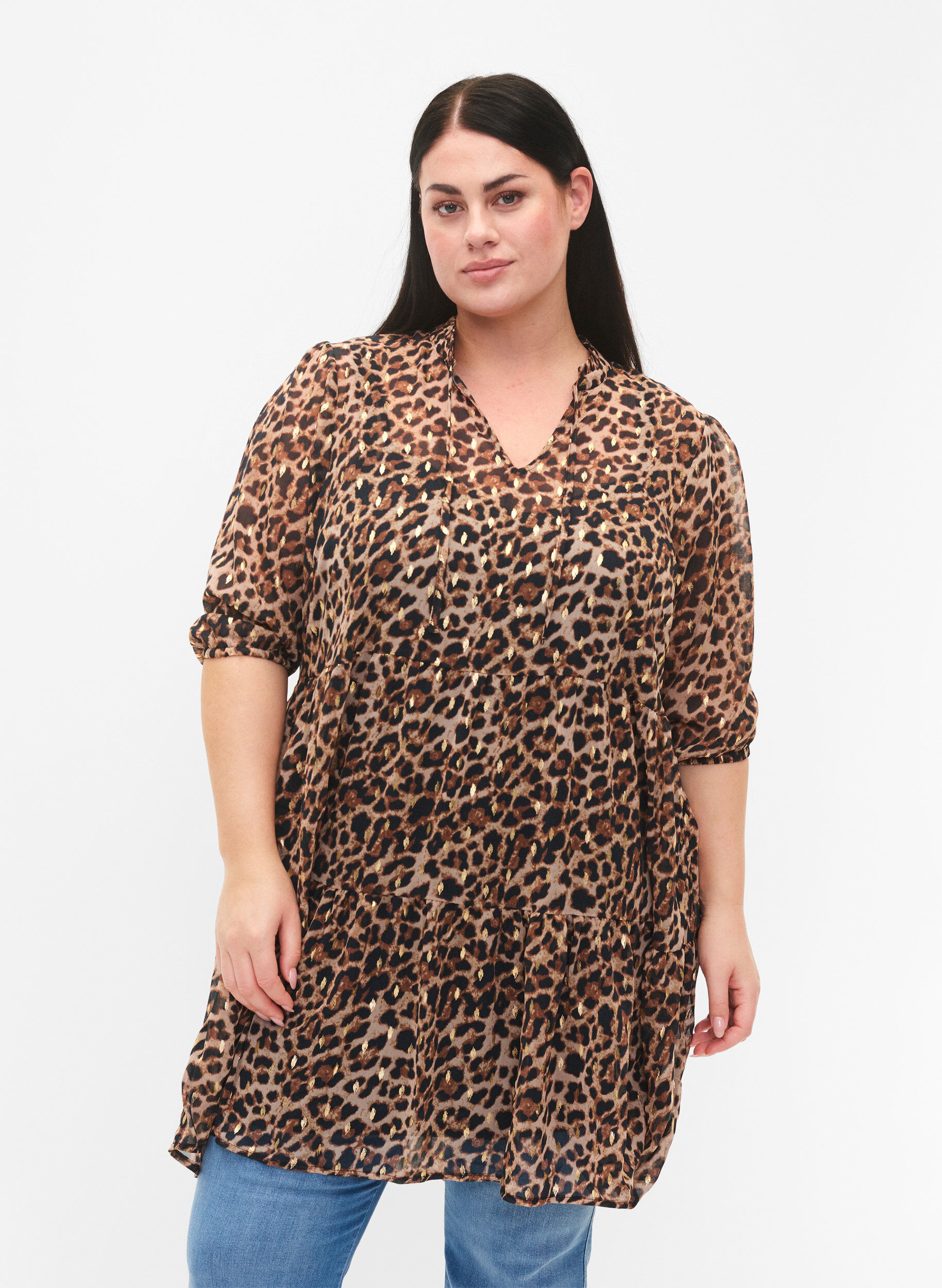 ZizziTuniek met leo print en lurex, Leopard AOP, Model image number 0