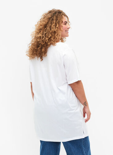 T-shirt à col en V surdimensionné de couleur unie, Bright White, Model image number 1