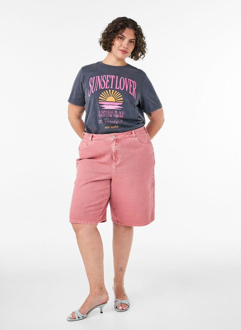 Katoenen T-shirt met print aan de voorkant en een gewassen look, Grijs, Model image number 1