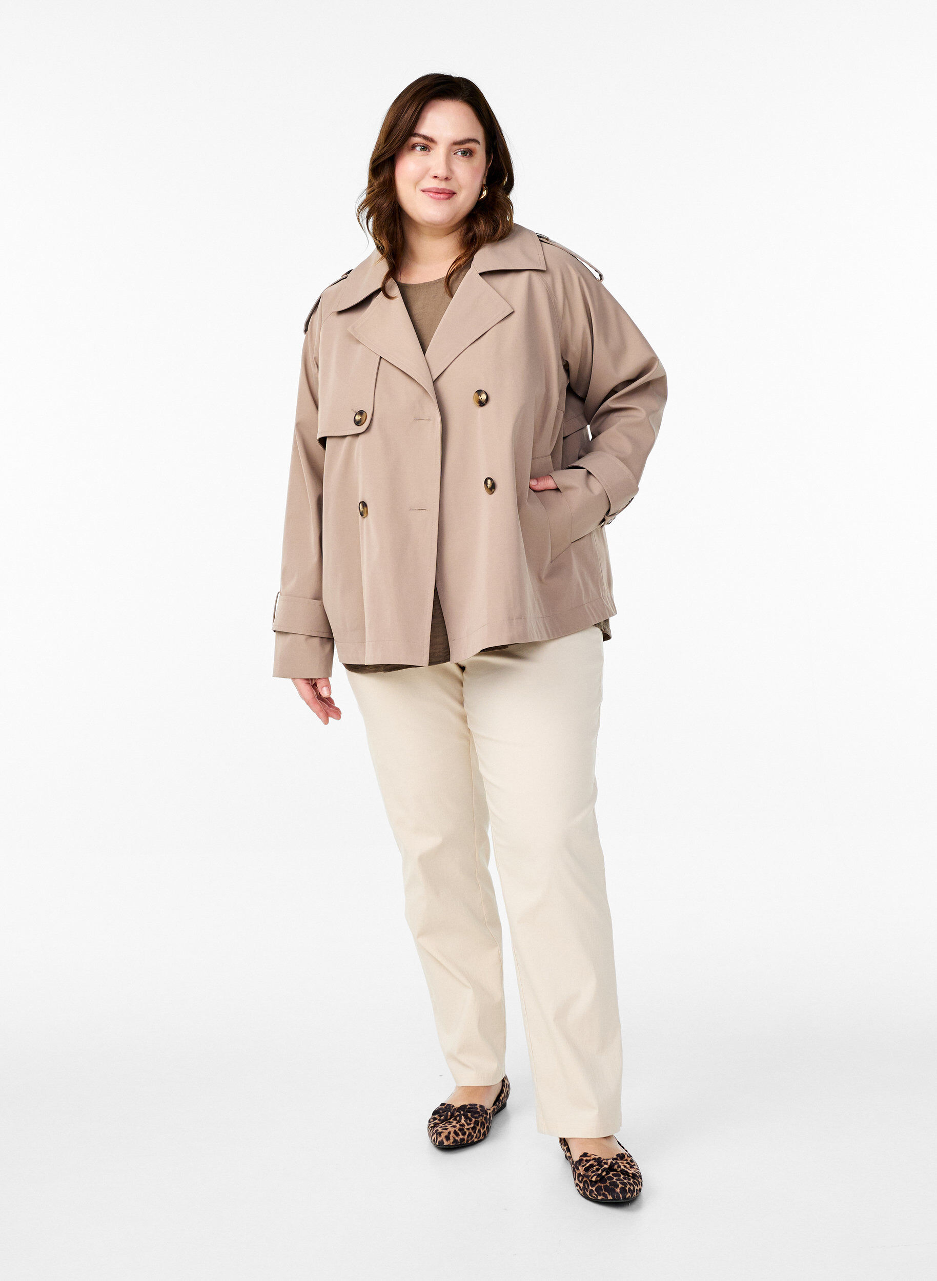 Zizzi Trench court aux d&eacute;tails classiques, Gris, Model image number 1