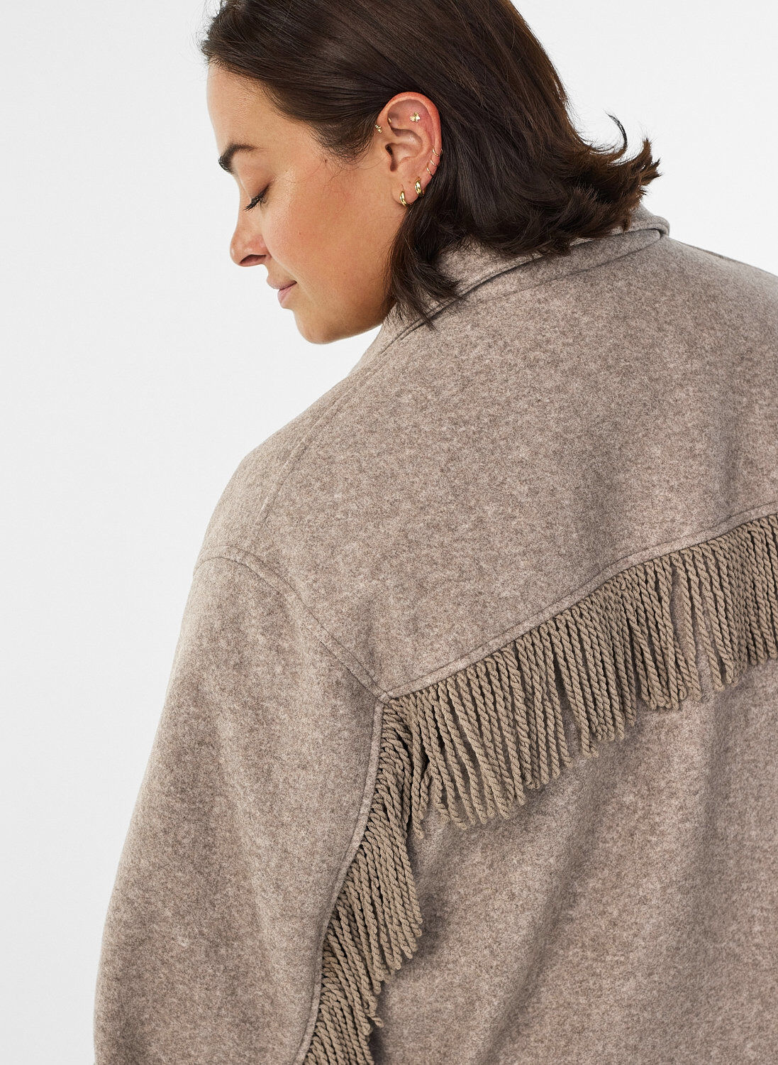 ZizziKorte shirtjas met franjes, Beige, Model image number 3