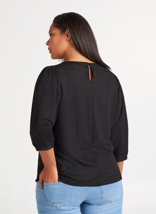 Blouse manches 3/4, Black, Model image number 1