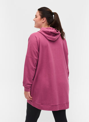 Katoenen sweatshirt met capuchon en high-low effecet, Violet Quartz, Model image number 1