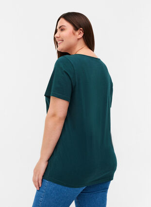 T-shirt à manches courtes avec col en V et résille, Ponderosa Pine, Model image number 1