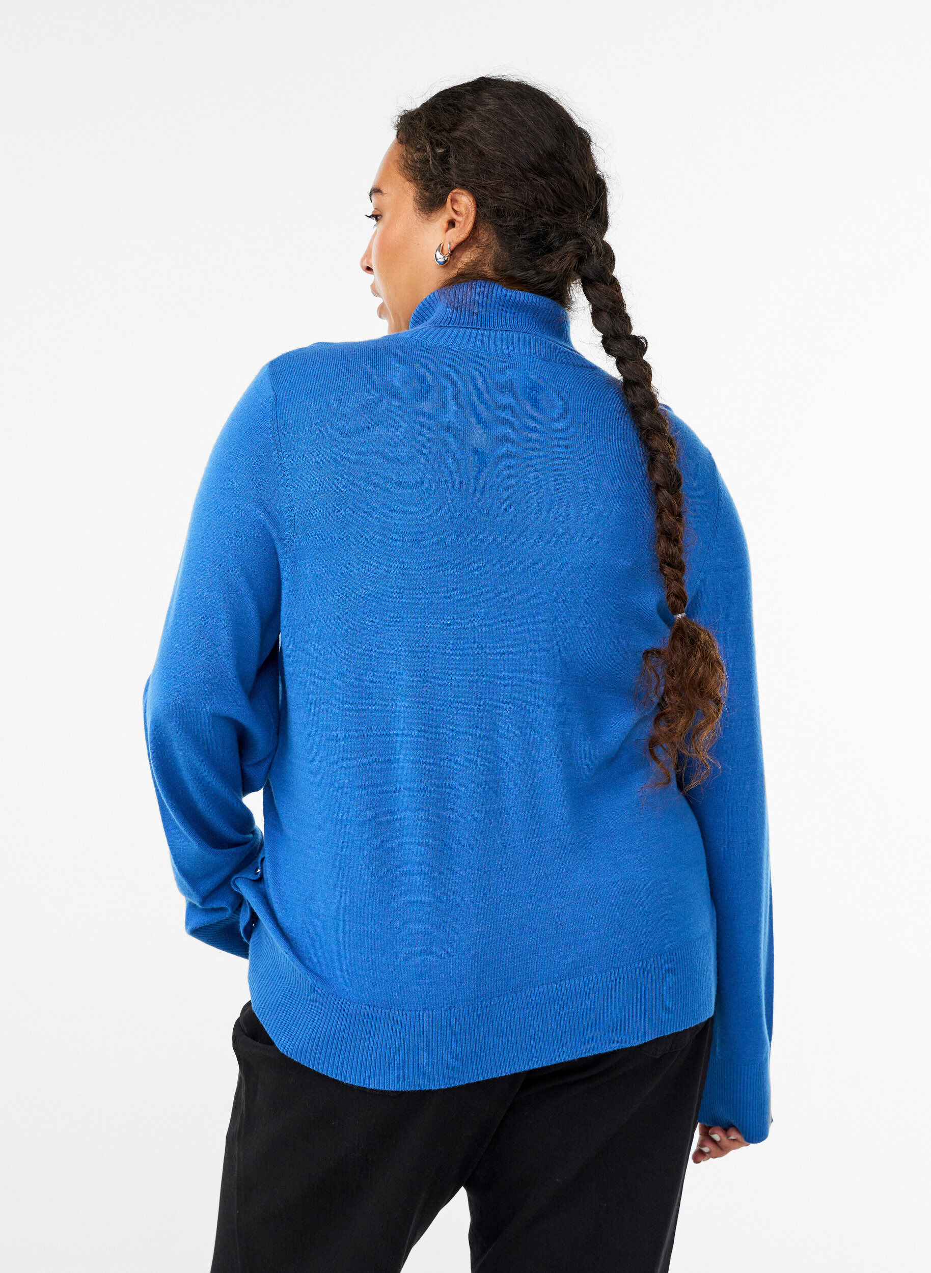 ZizziGebreide blouse met col en knopen aan de zijkant, Blauw, Model image number 2