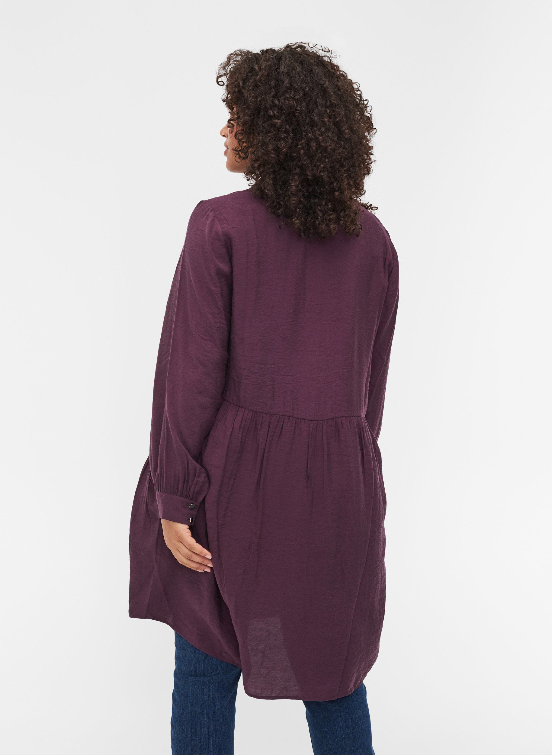 Zizzi Robe chemise trap&egrave;ze unie, Plum Perfect, Model image number 1