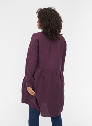 Blouse jurk in effen kleur met a-lijn, Plum Perfect, Model image number 1