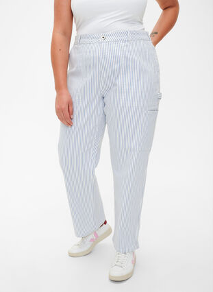 Gestreepte cargo jeans met rechte pasvorm, Blue White Stripe, Model image number 2