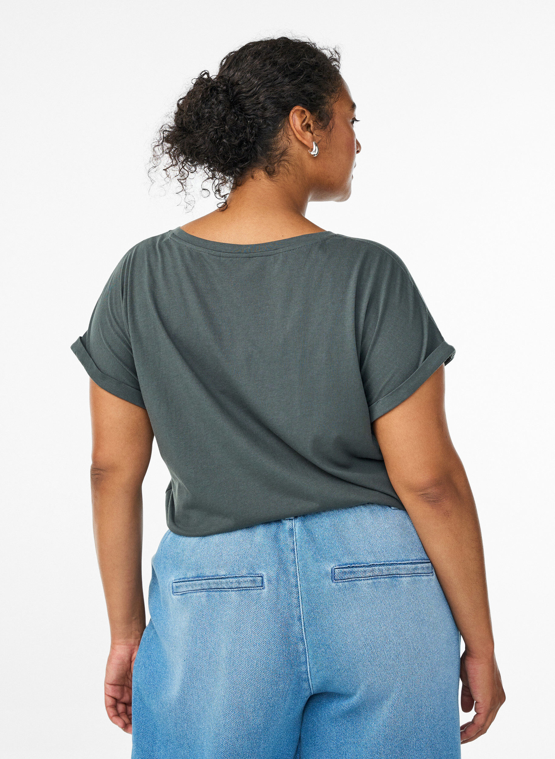 ZizziT-shirt &agrave; manches courtes en coton m&eacute;lang&eacute;, Vert fonc&eacute;, Model image number 2