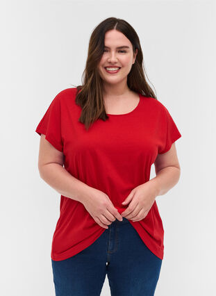 T-shirt en mélange coton, Tango Red, Model image number 0