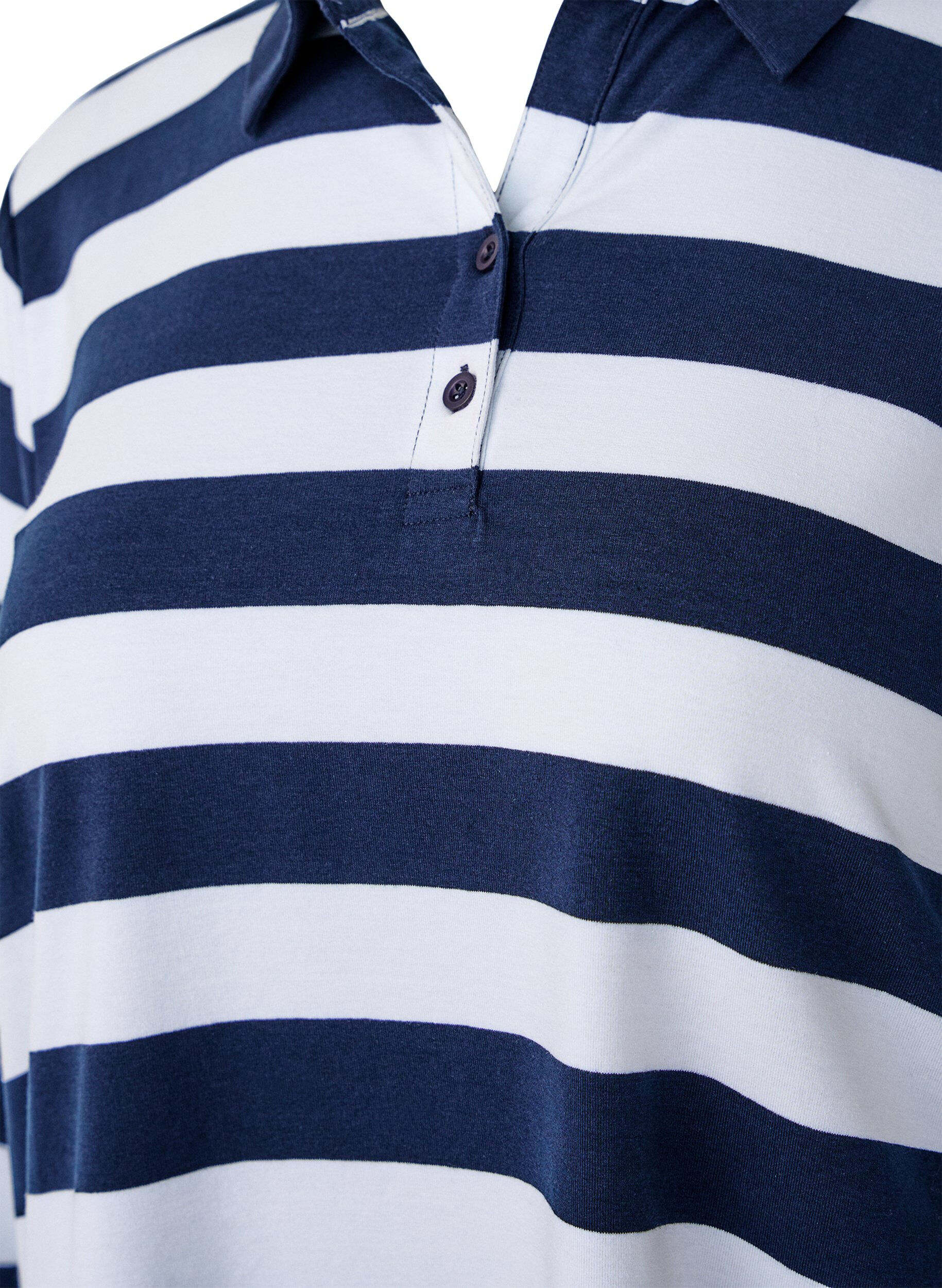 ZizziPolo shirt met lange mouwen en strepen, Blauw, Packshot image number 2