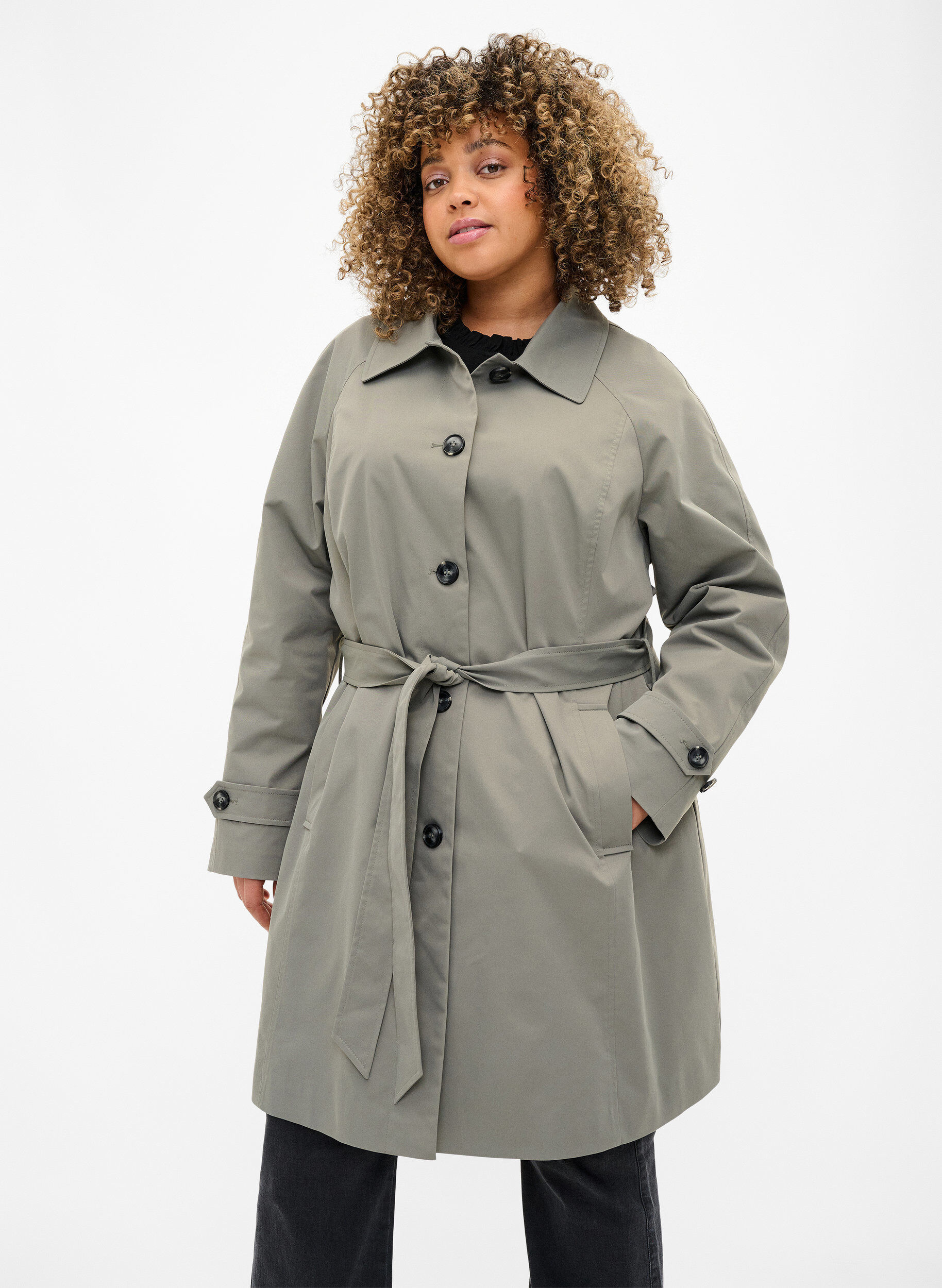 Zizzi Trench avec poches et ceinture, Sea Spray, Model image number 0
