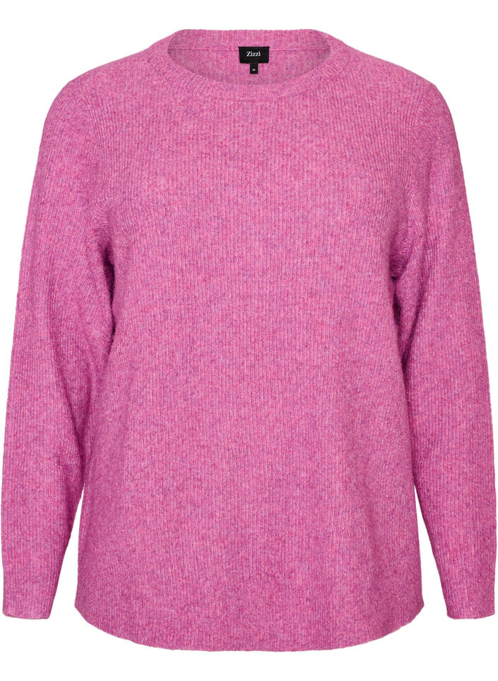Blouse en maille chin&eacute;e avec col rond, Violet, Packshot image number 0