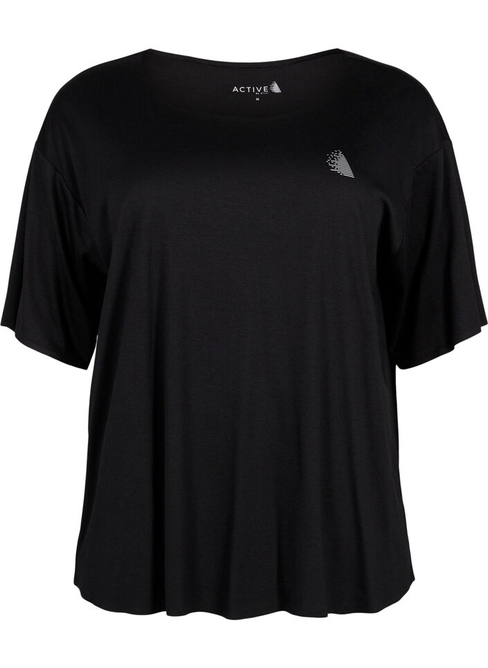 Sportieve blouse met korte mouwen, Black, Packshot image number 0