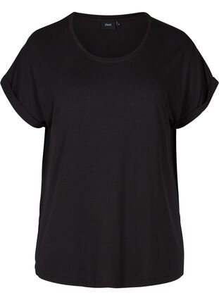 T-shirt col rond en mélange de viscose, Black, Packshot image number 0