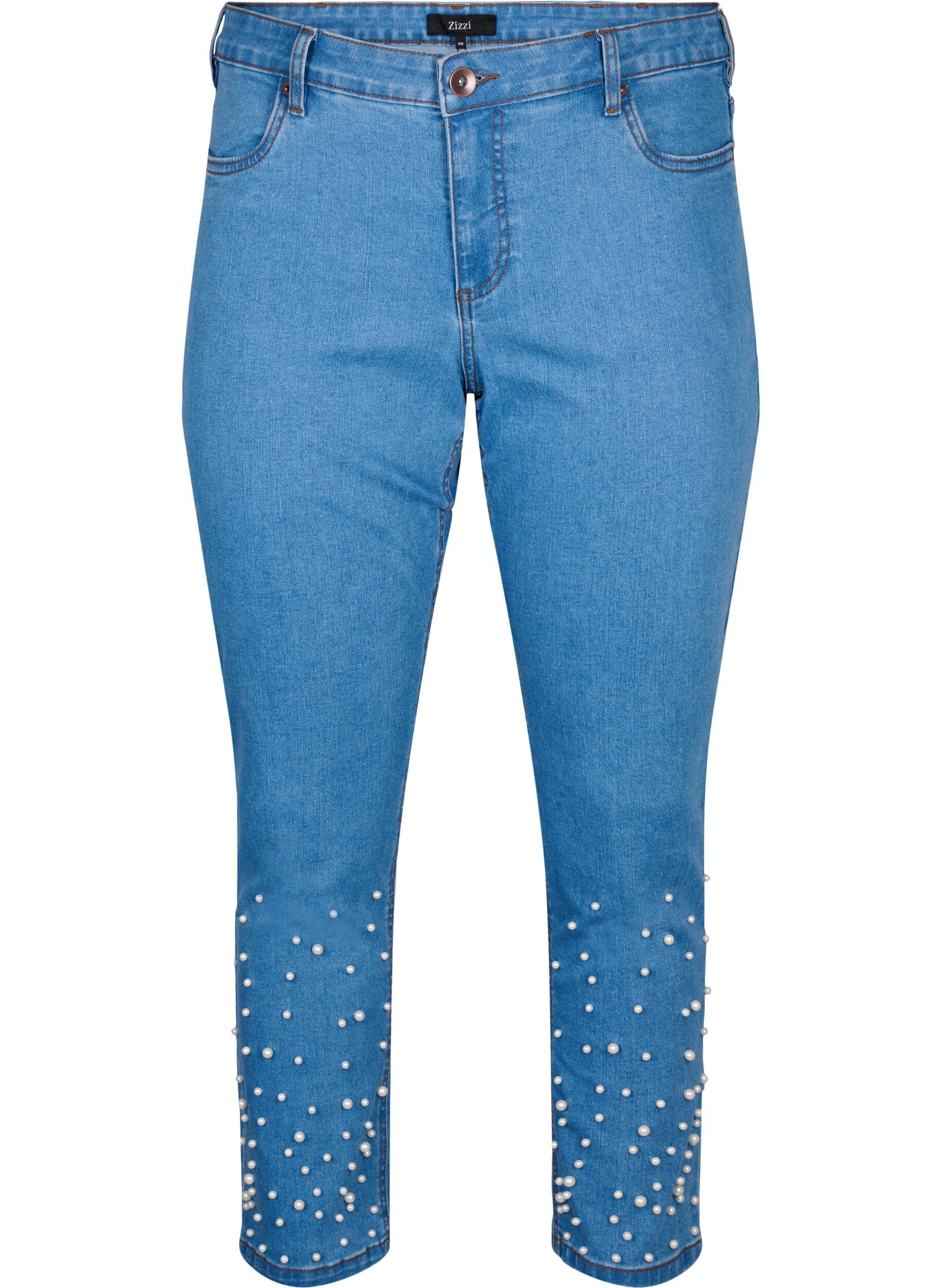 ZizziSlim fit Emily jeans met parels, Light Blue, Packshot image number 0