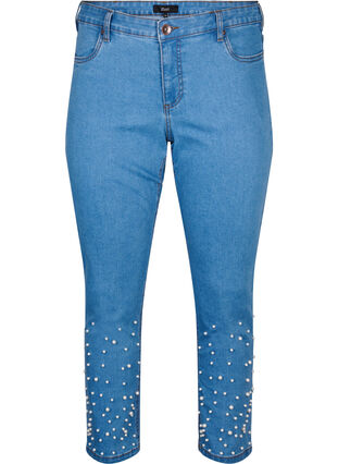 Slim fit Emily jeans met parels, Light Blue, Packshot image number 0