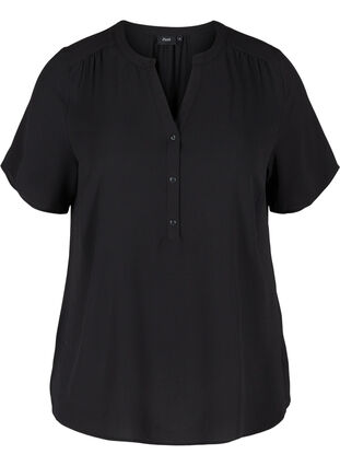 Chemise à manches courtes et col en V, Black, Packshot image number 0