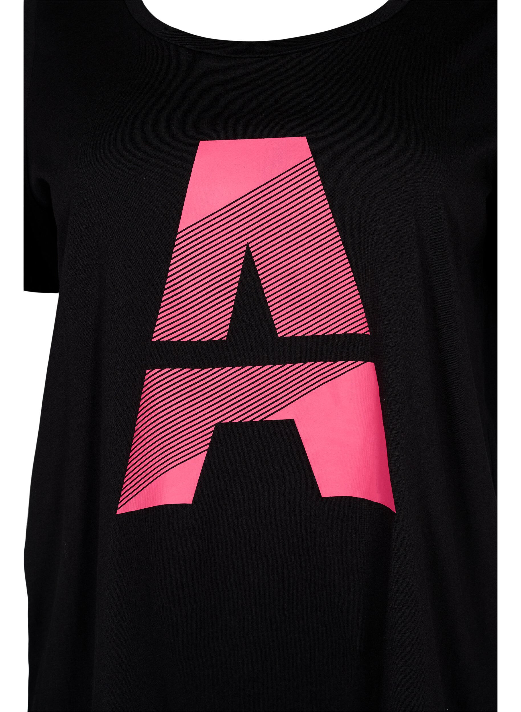 ZizziSport-T-shirt met print, Black w. Pink A, Packshot image number 2