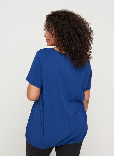 T-shirt à manches courtes avec col rond et bord en dentelle, Twilight Blue, Model image number 1
