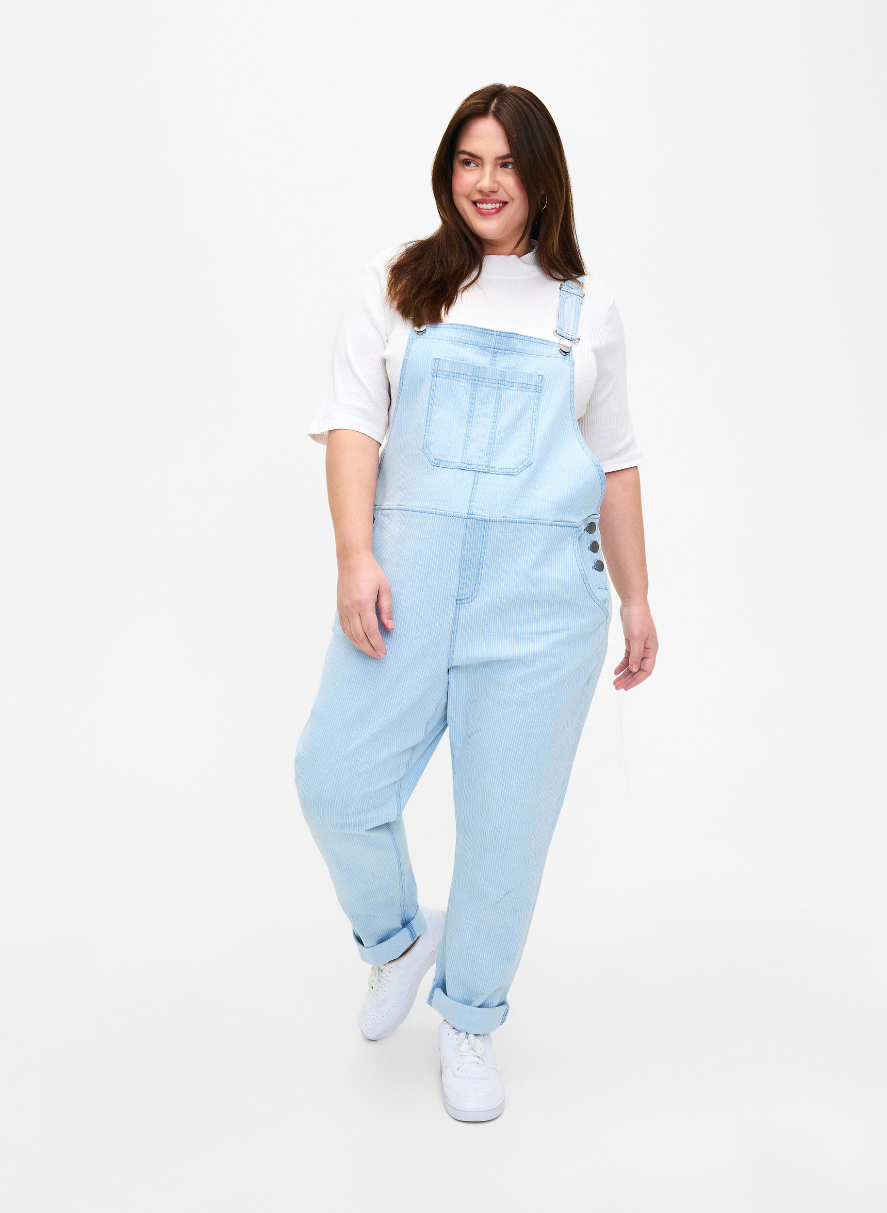 ZizziGestreepte denim overall, L. Blue Denim Stripe, Model image number 0
