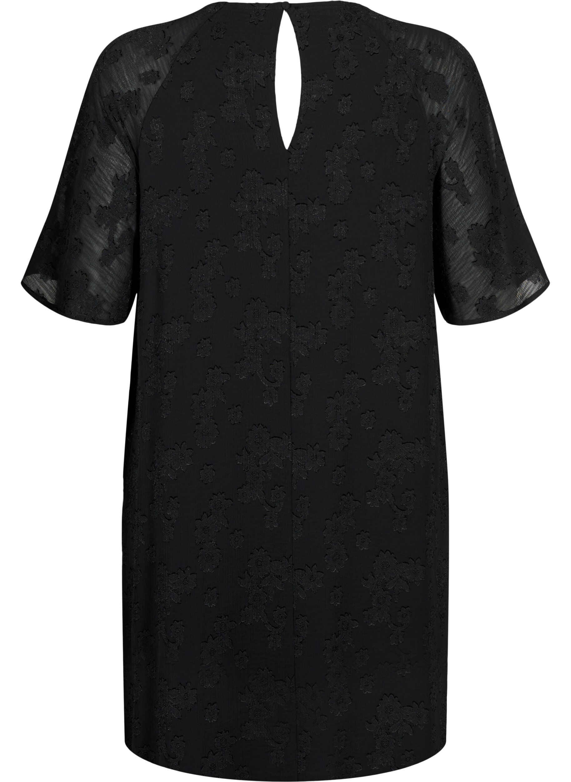 Zizzi Robe avec structure et manches courtes, Black, Packshot image number 1