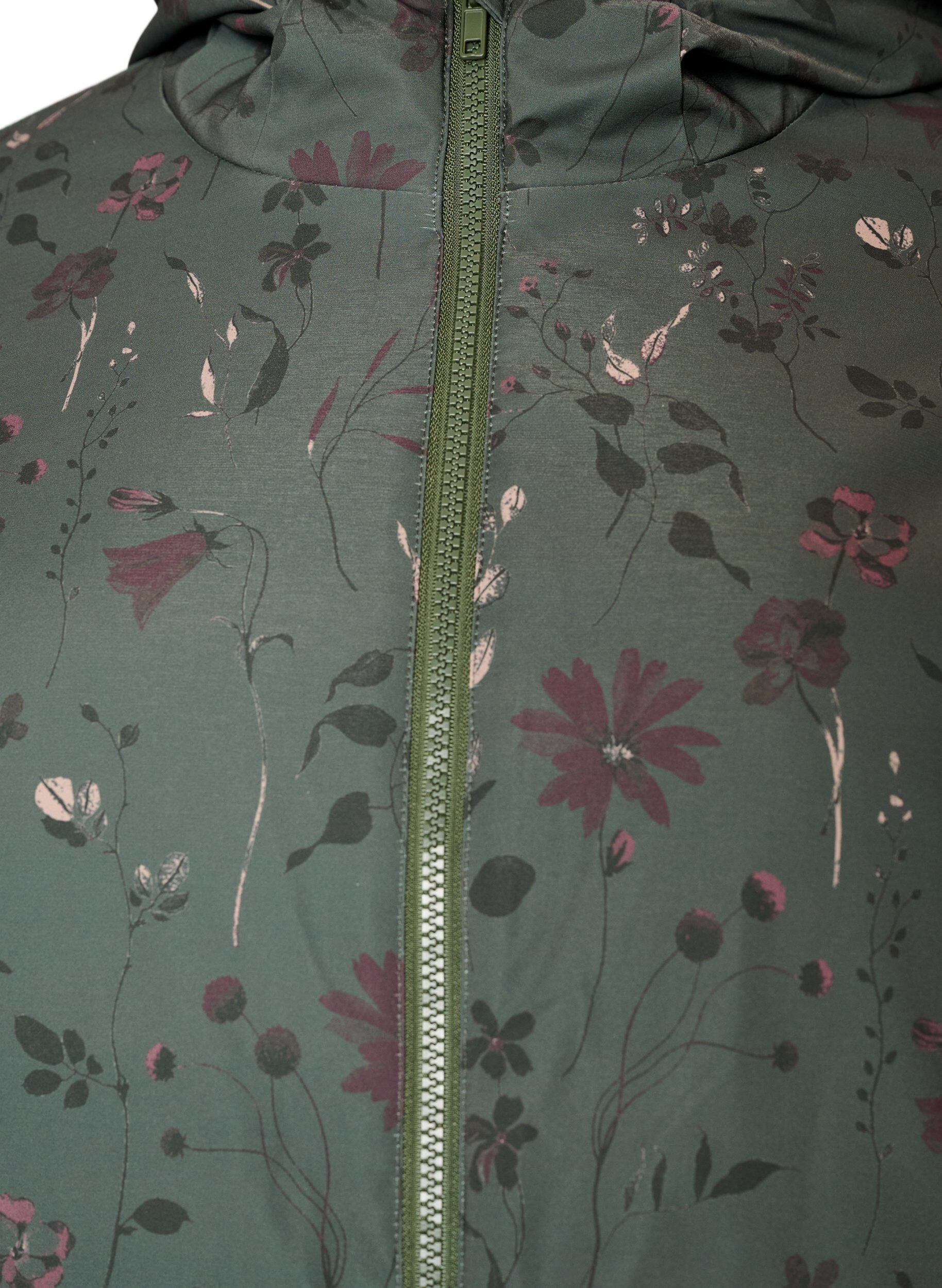 ZizziGewatteerde winterjas met bloemenprint, Groen, Packshot image number 2