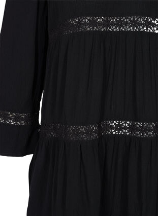 Robe en viscose avec forme trapèze et ruban de dentelle, Black, Packshot image number 3