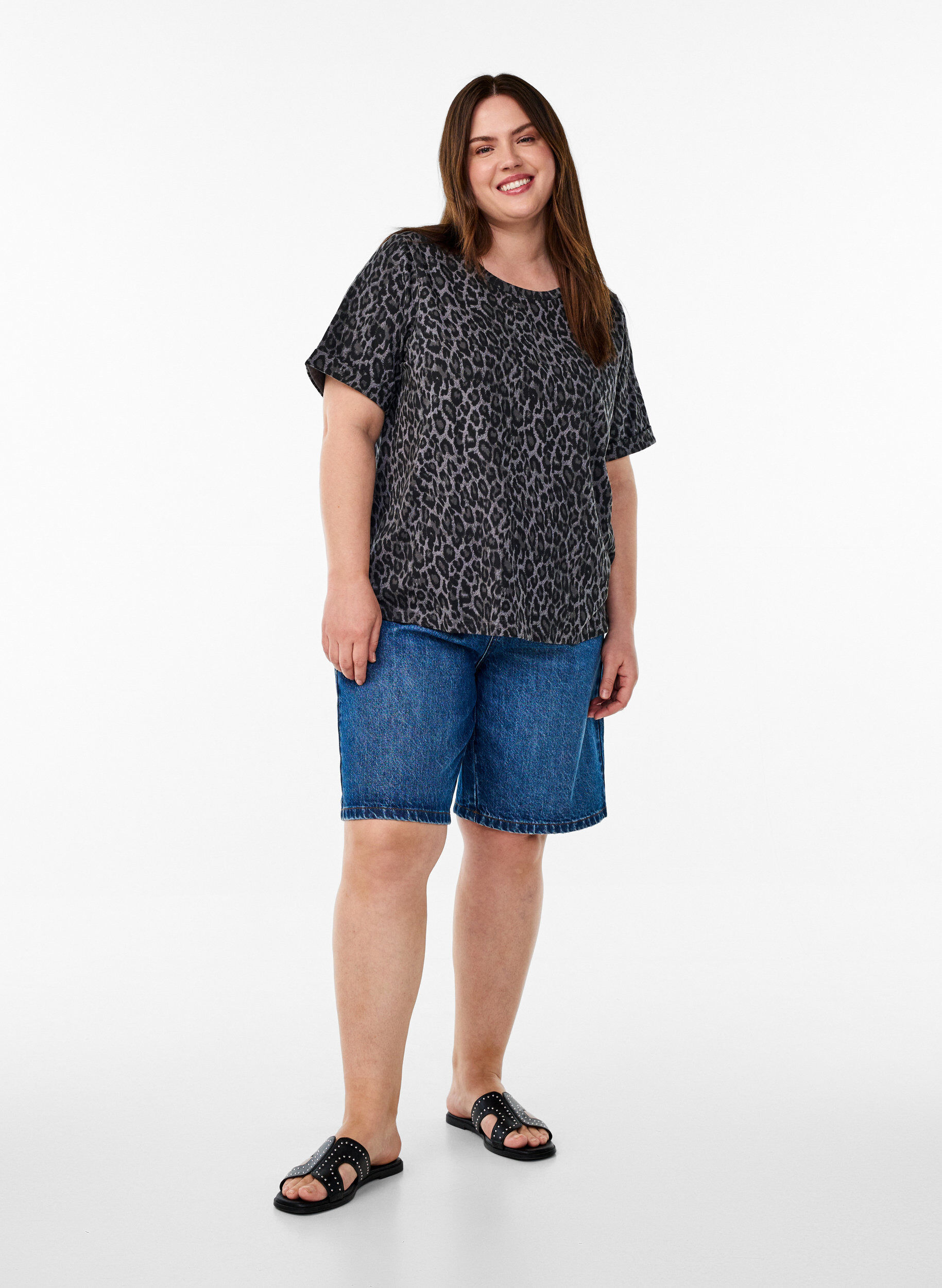 ZizziT-shirt met ronde hals en all-overprint, Grijs, Model image number 1