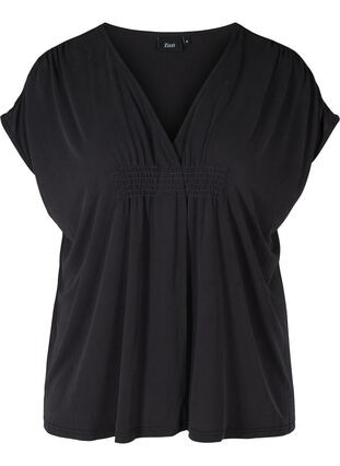 Short-sleeved blouse with sBlouse à manches courtes avec smock, Moonless Night, Packshot image number 0