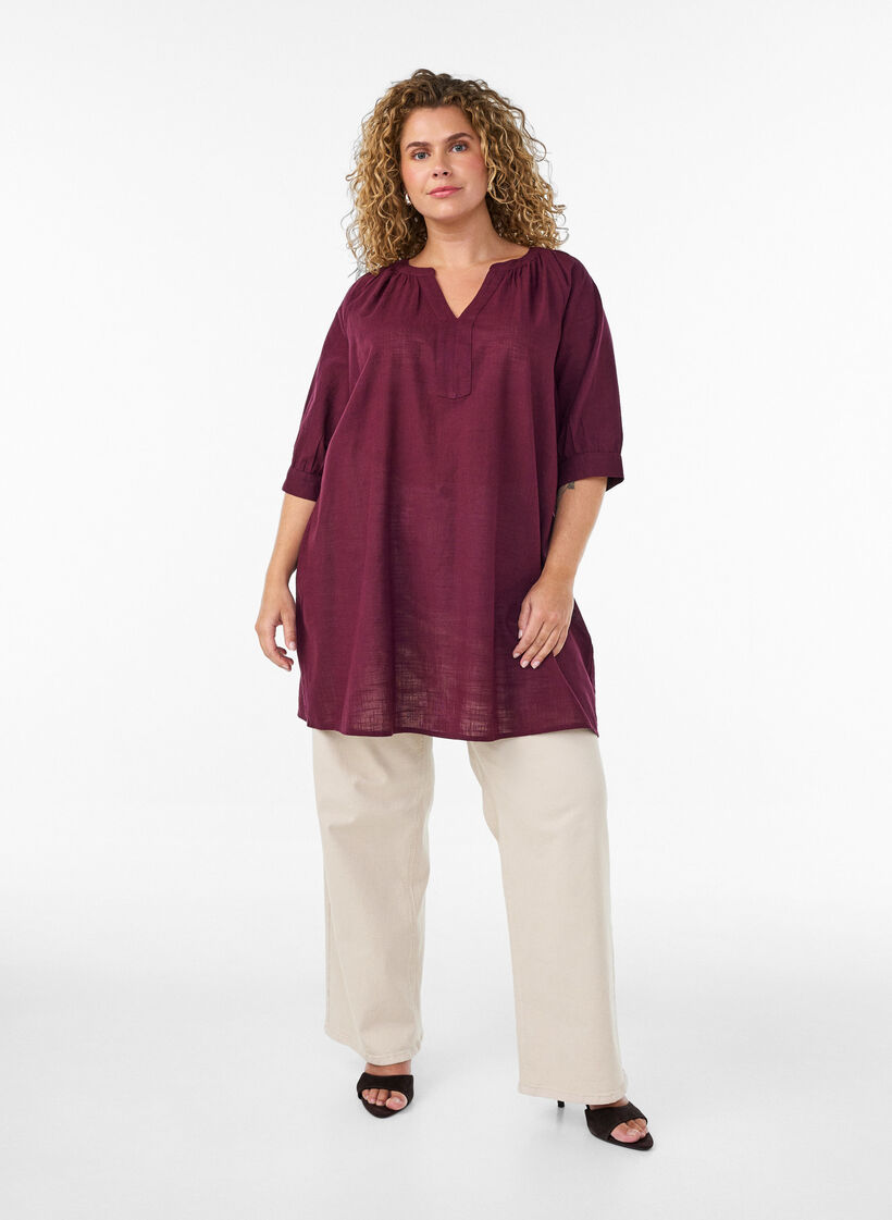 Katoenen tuniek met V-hals, Rood, Model image number 1