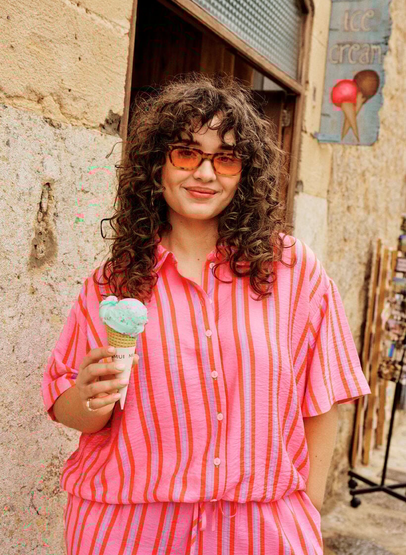 Chemise &agrave; rayures en viscose &agrave; manches courtes, Rose, Image image number 0