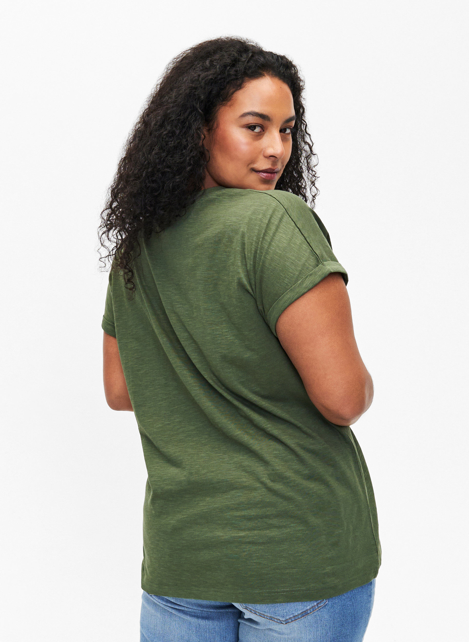 Zizzi T-shirt imprim&eacute; en coton biologique, Thyme w. Black Print, Model image number 1