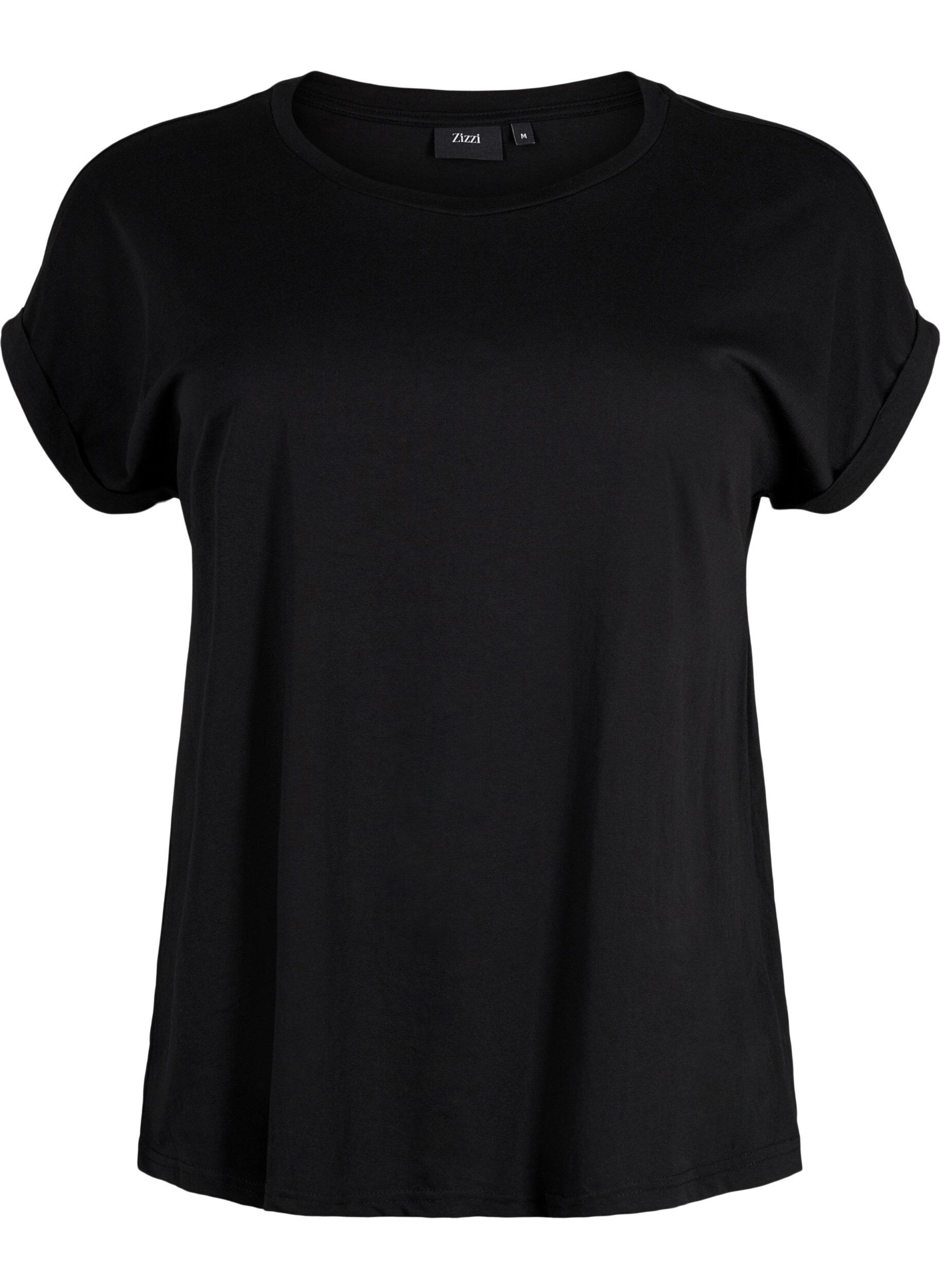 ZizziT-shirt met korte mouwen van katoenmix, Zwart, Packshot image number 0