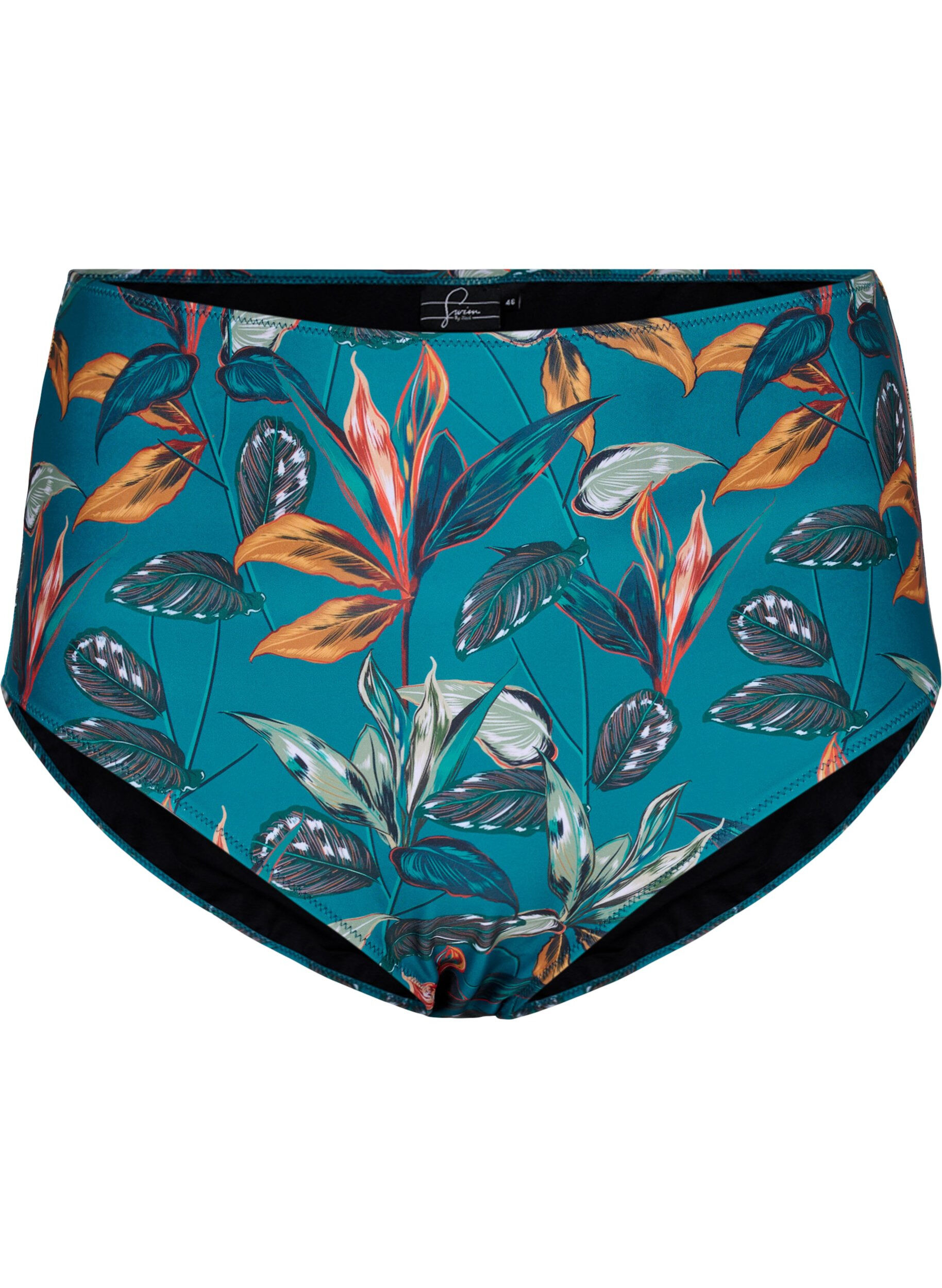 ZizziBikinibroekje met hoge taille en print, Turquoise, Packshot image number 0